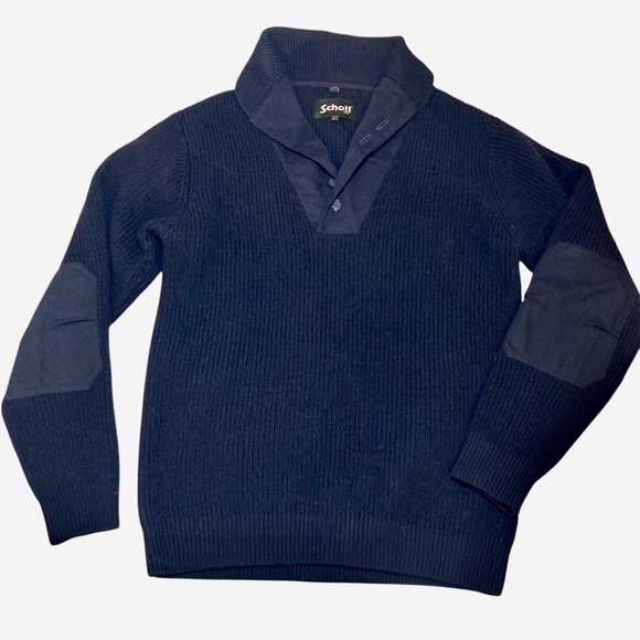 Schott NYC 100% Wool Navy Sweater Quarter Button size Large - Picture 1 of 12